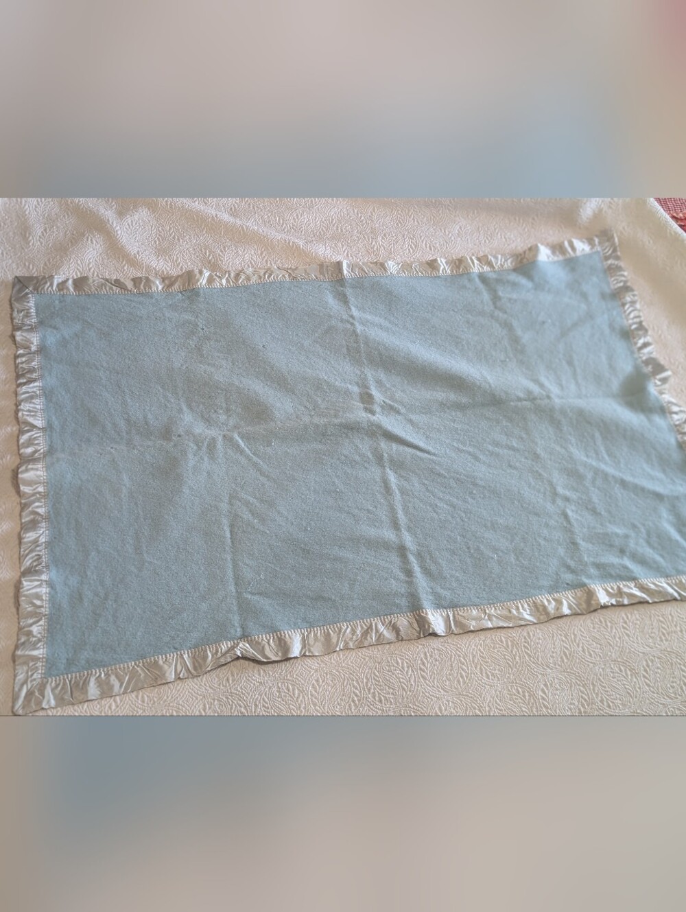 Vintage Mid Century North Star 100% Wool Blanket Baby Blue Satin Trim 55x36